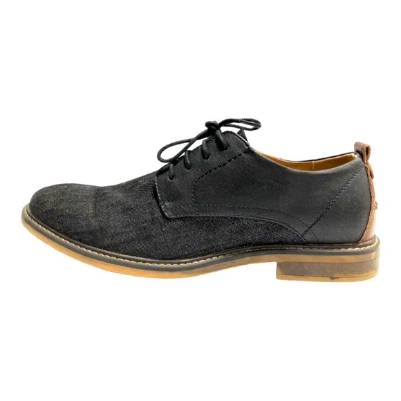 MADDEN Yanton.Men's Black Leather Oxford Shoes Denim Like Pattern Wingtips - Picture 7 of 8
